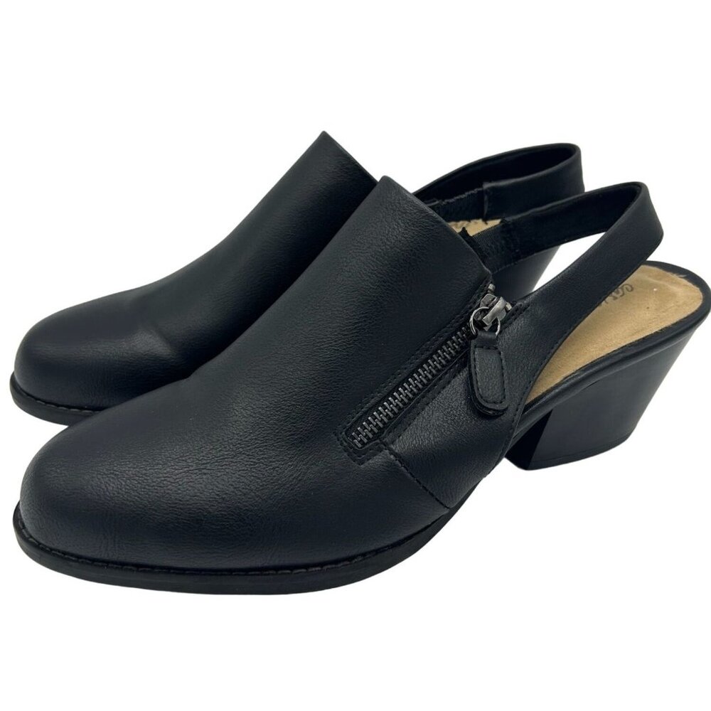 Easy Street Womens Black Leather Slingback Muled Heeled Shoes Size 11M
